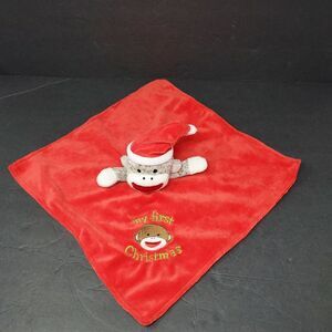 Baby Starters Lovey Sock Monkey My First Christmas Red Brown Security Blanket